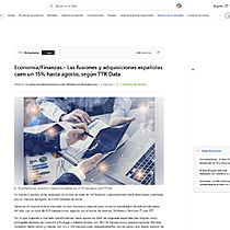 Economa/Finanzas.- Las fusiones y adquisiciones espaolas caen un 15% hasta agosto, segn TTR Data